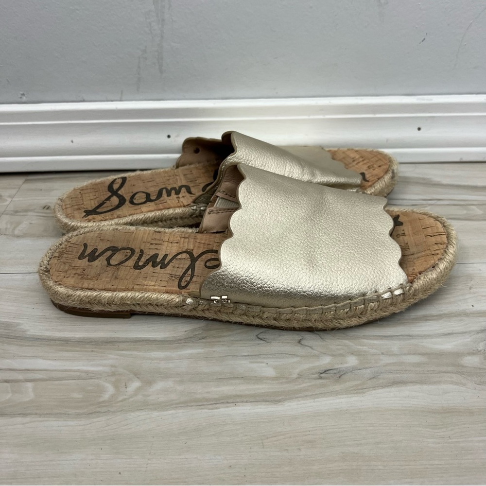 Sam Edelman Andy Scalloped Gold Slides Sandals Espadrille